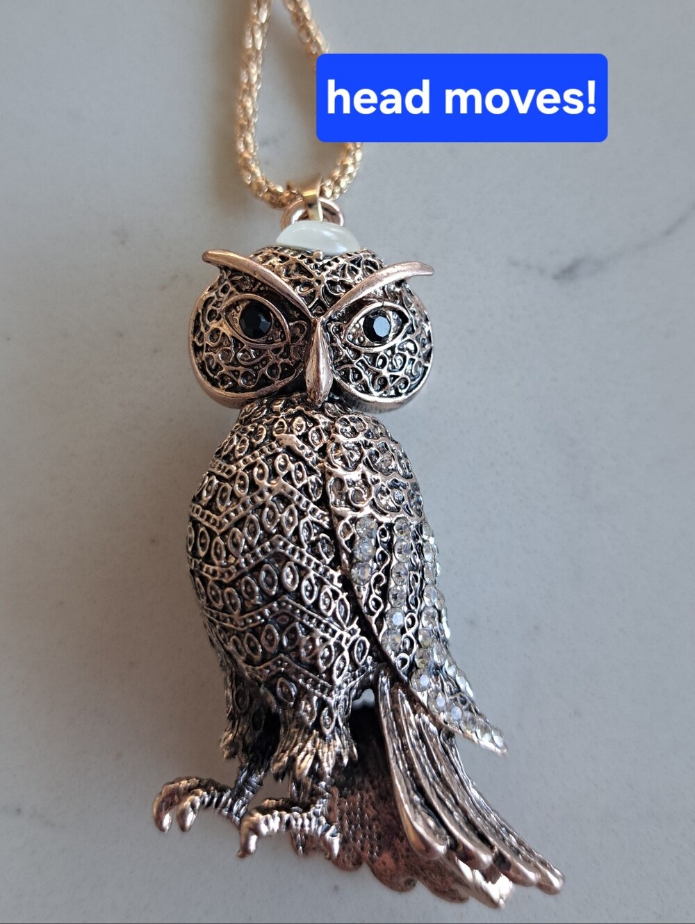 SALE Betsey J. owl Necklace, Movable Head, Rare